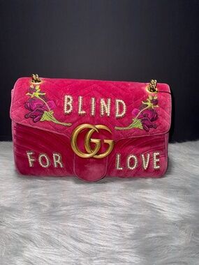 Gucci "Blind For Love" Pink Velvet Matelassé Shoulder Bag~with COA